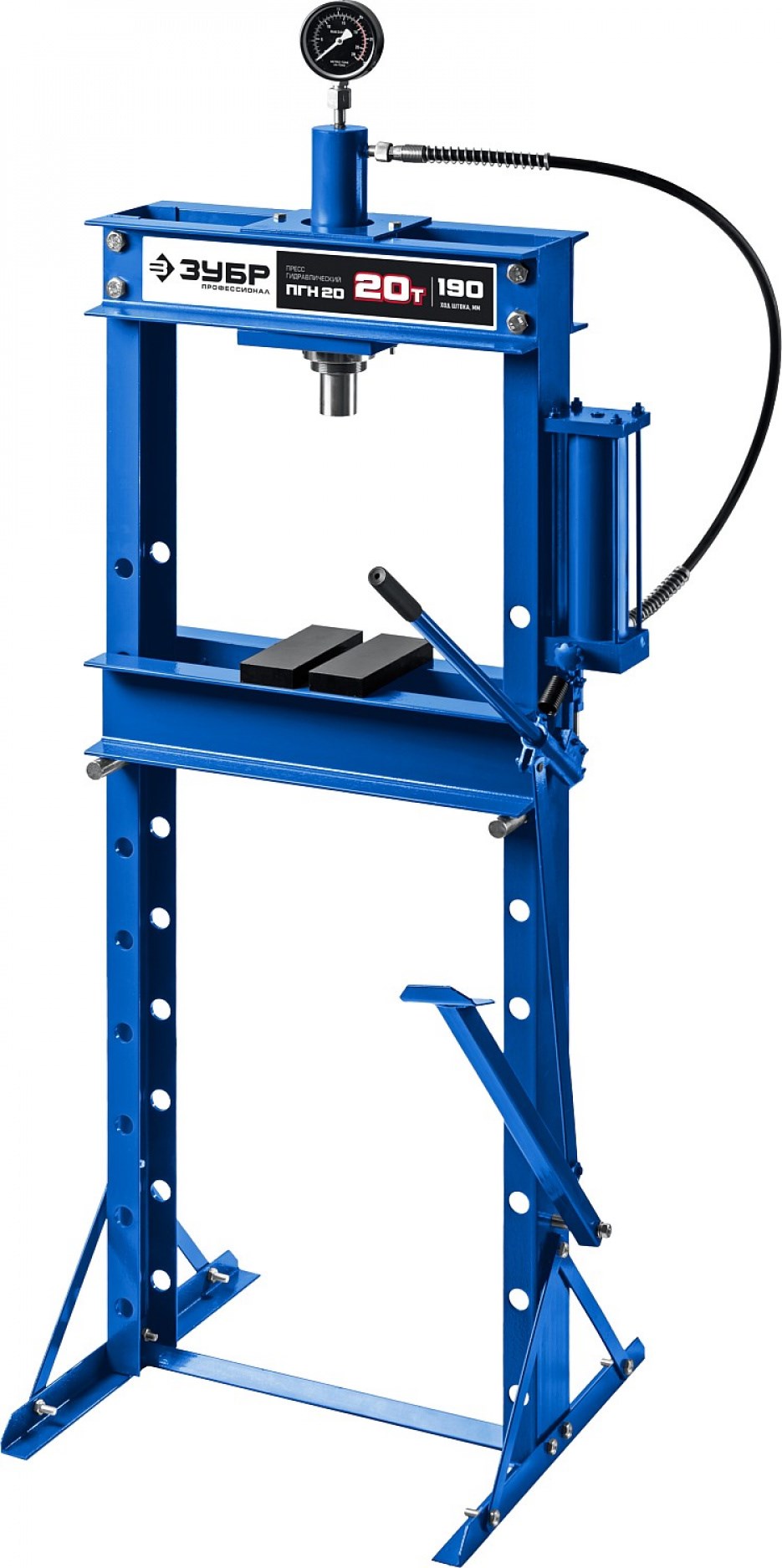 Гидравлический пресс ЗУБР ПГН-20 с гидронасосом и манометром, Профессионал, 20 т